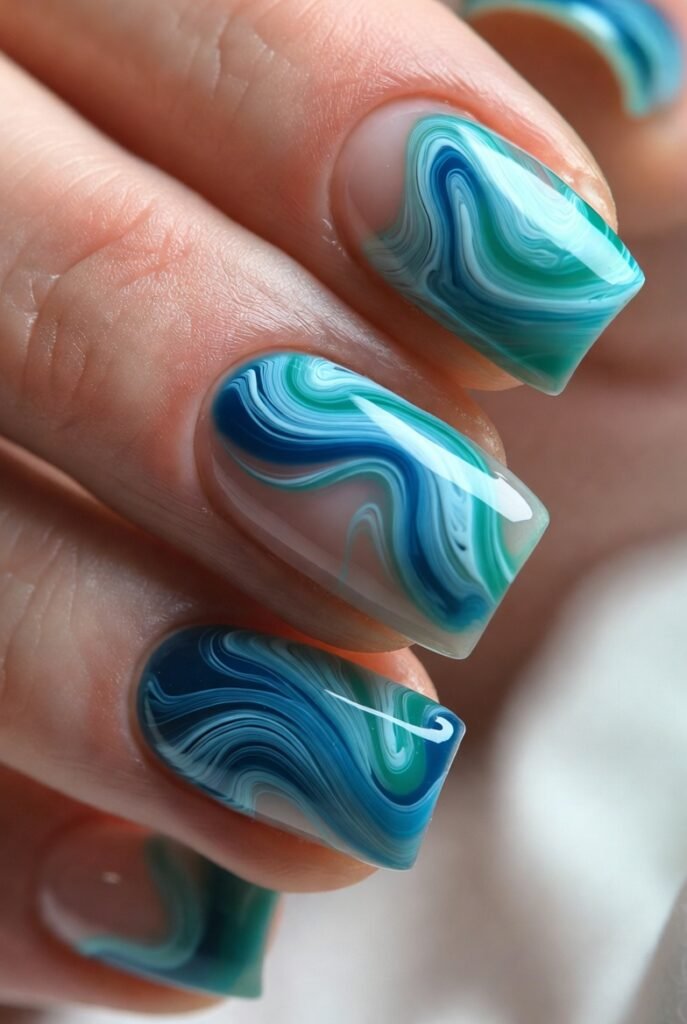 Ocean Blue and Seafoam Swirls