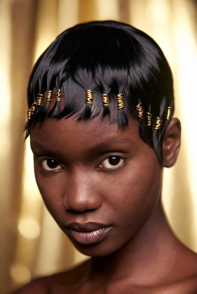 18. Bixie with Carved Side Part and Gold Cuffs