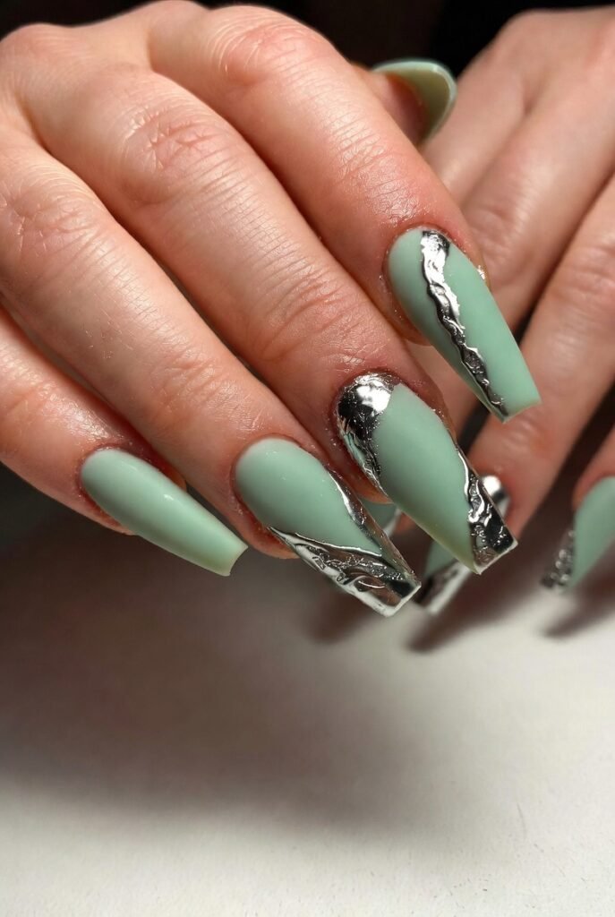 6. Matte Sage Green with Silver Foil Accents