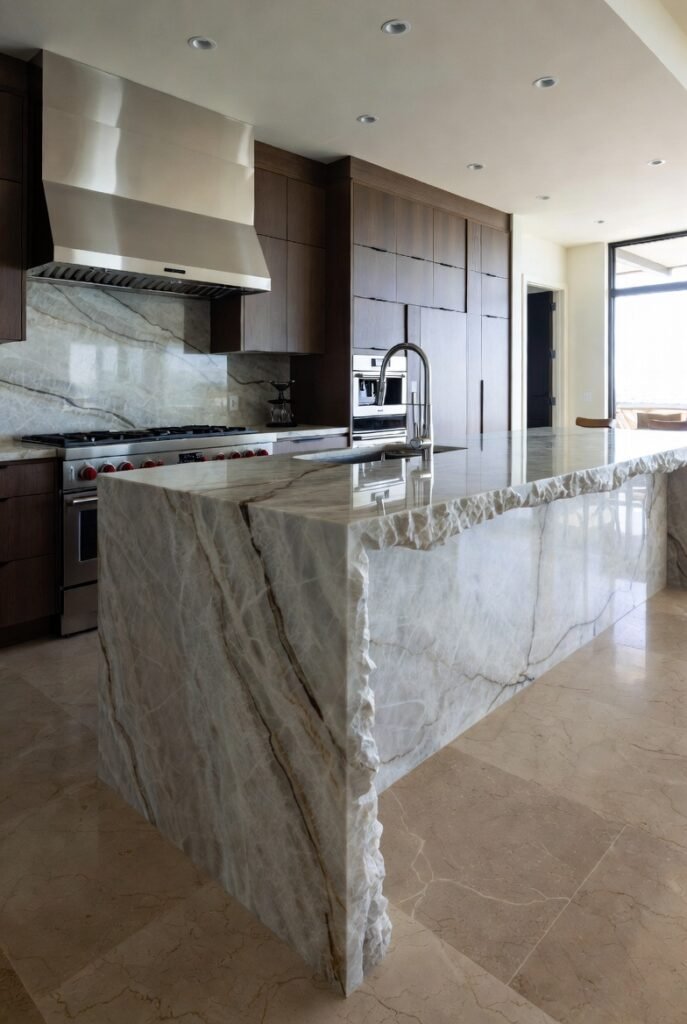 3. The Waterfall Edge Countertop