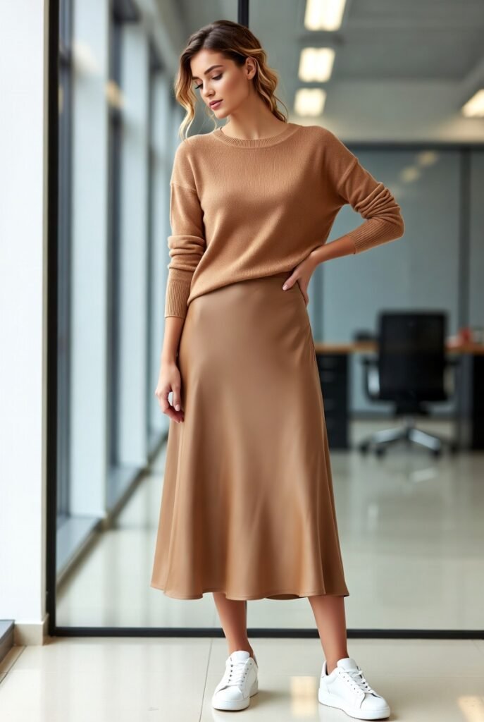 Tailored Blazer and Silk Blouse with High-Waisted Trousers