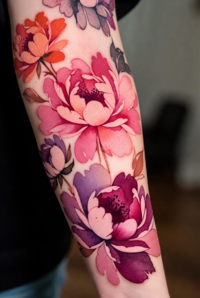 3. Watercolor Peony Sleeve