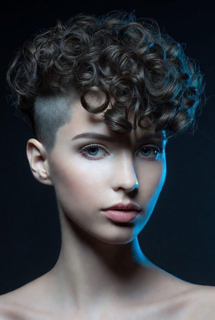 Curly Pixie with Clean-Shaven Sides: Maximum Contrast