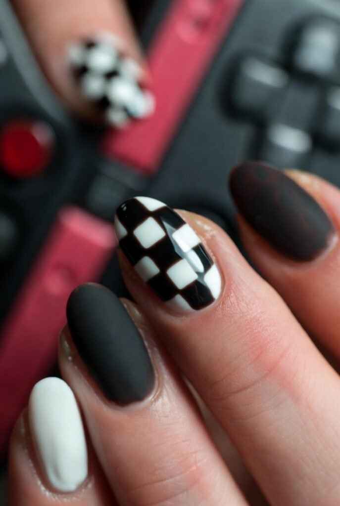Checkerboard Accent Nails