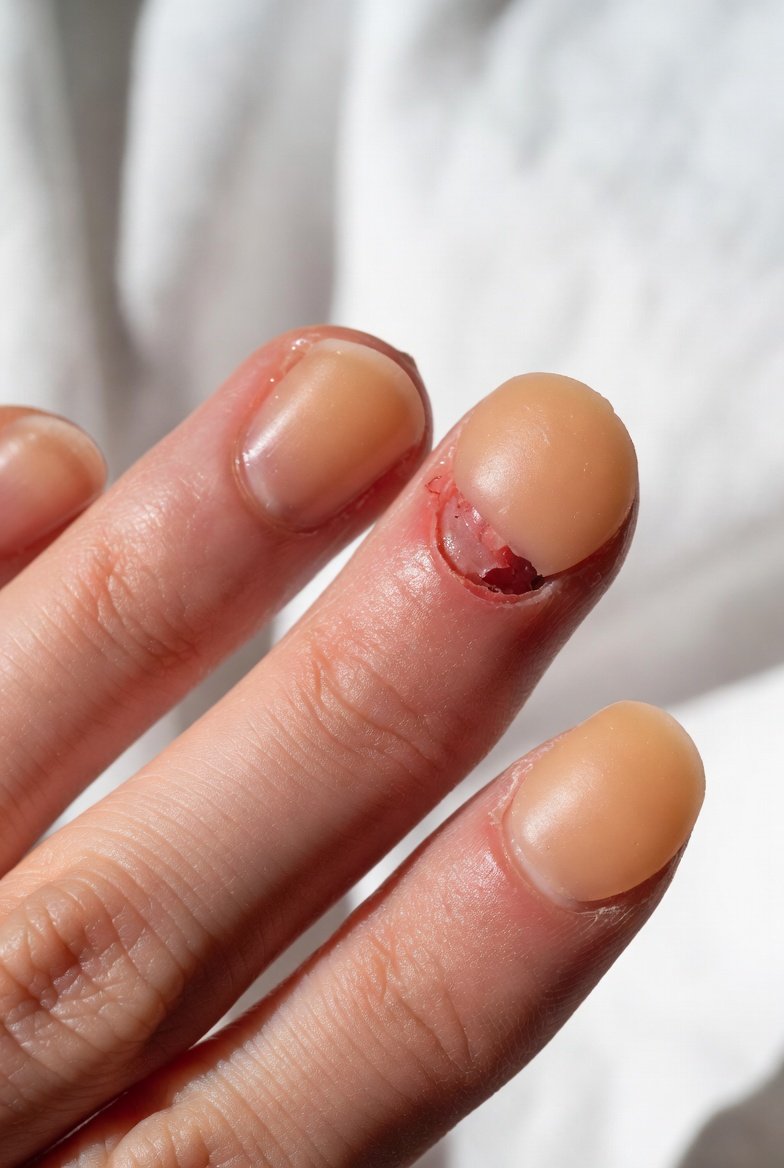 A close-up collection of gentle and effective bitten nail recovery solutions including hydrocolloid patches, hard gel overlays, cuticle balm, press-on wraps, and weekly progress tracking representing 13 confidence-restoring ideas for bitten nails.