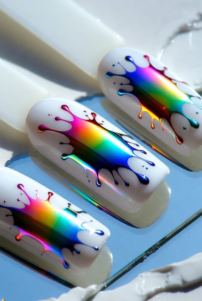 10. White Chrome with Rainbow Splashes