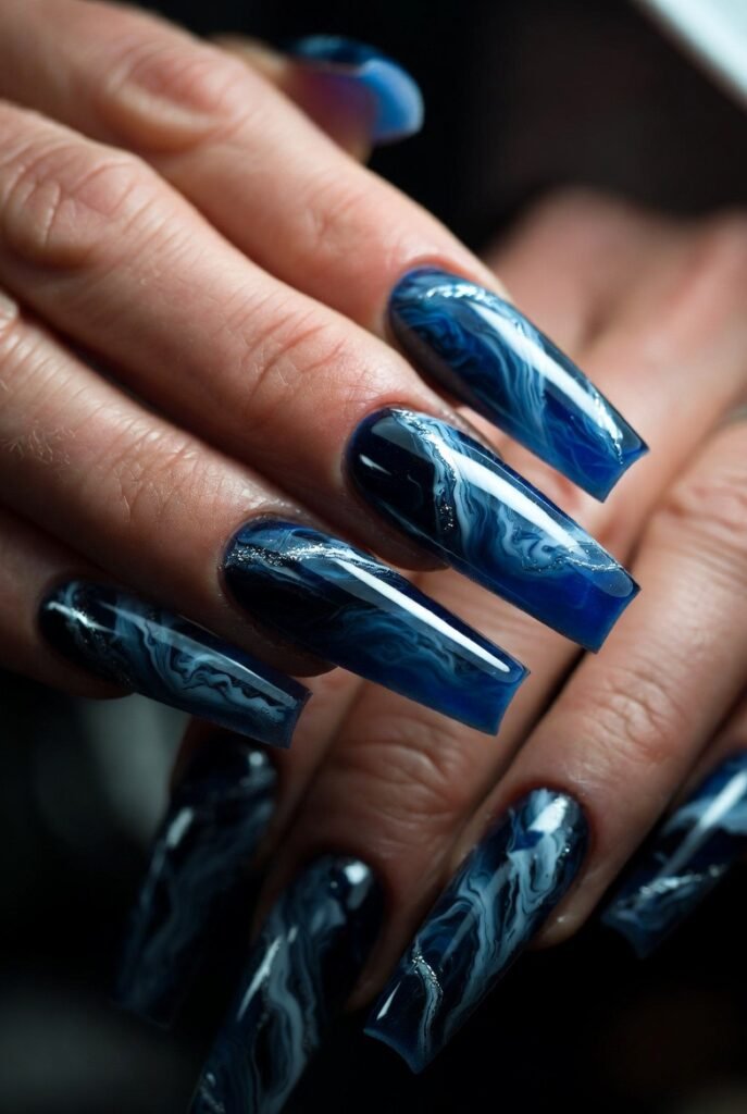 11. Midnight Blue with White Marble Veins
