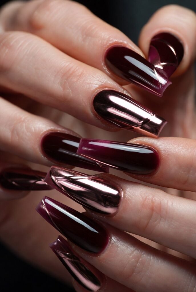 5. Deep Burgundy with Rose Gold Chrome