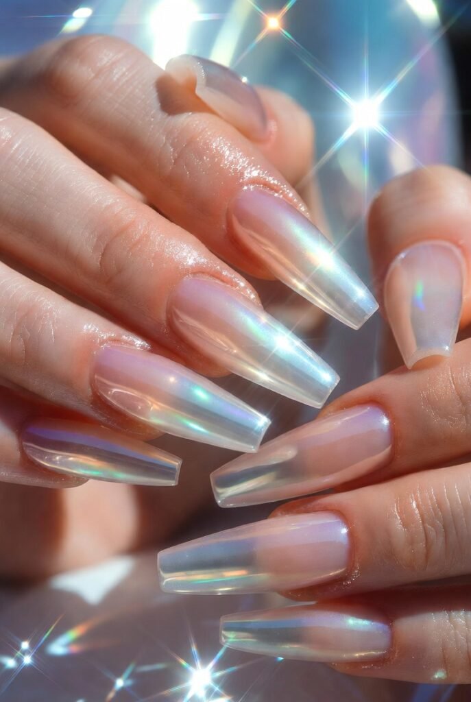 12. Iridescent Pearl Finish on Coffin Nails
