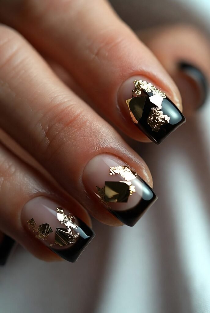 Black Tips with Geometric Gold Foil Fragments