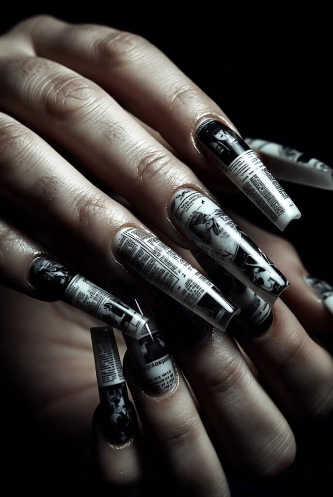 15. Newspaper Print Coffin Nails