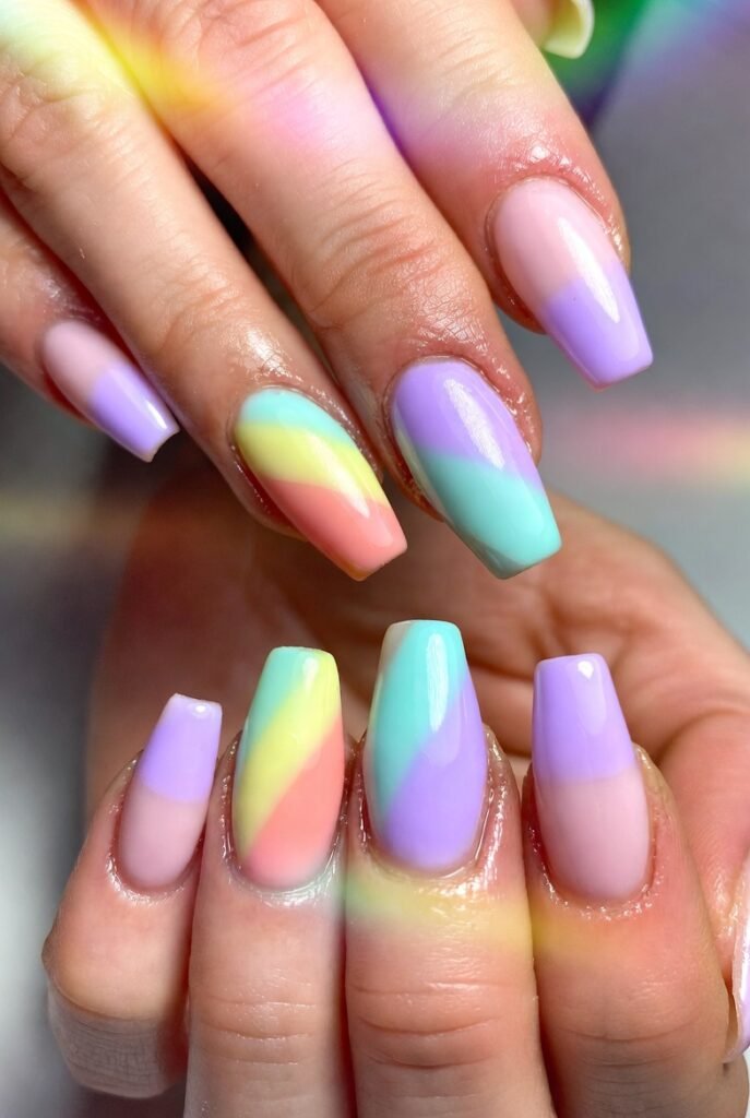 Chrome Silver Coffin Nails with Negative Space
