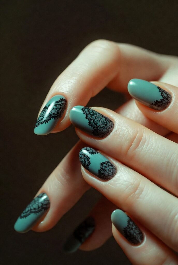 Muted Teal and Black Lace Combo