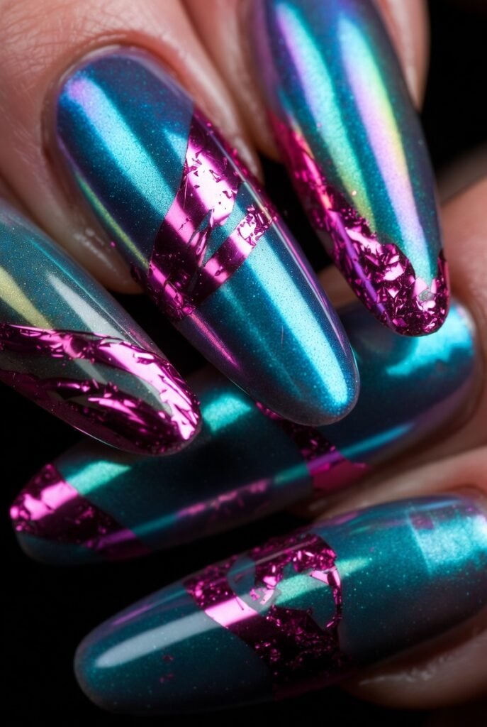 13. Holographic Teal with Pink Chrome Accents