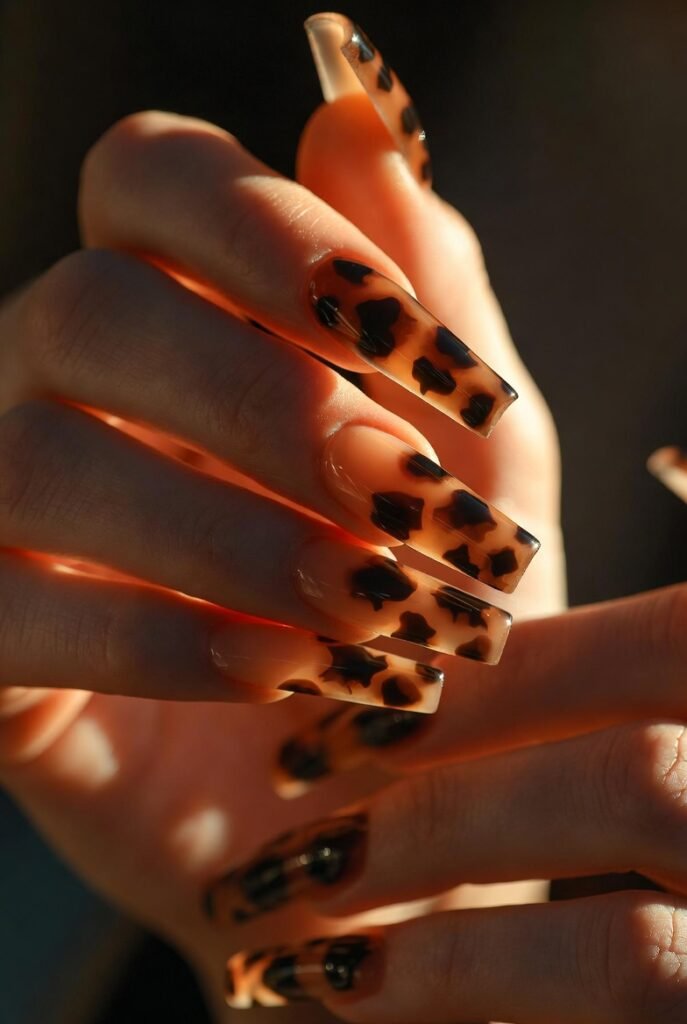 9. Tortoiseshell Brown Coffin Nails