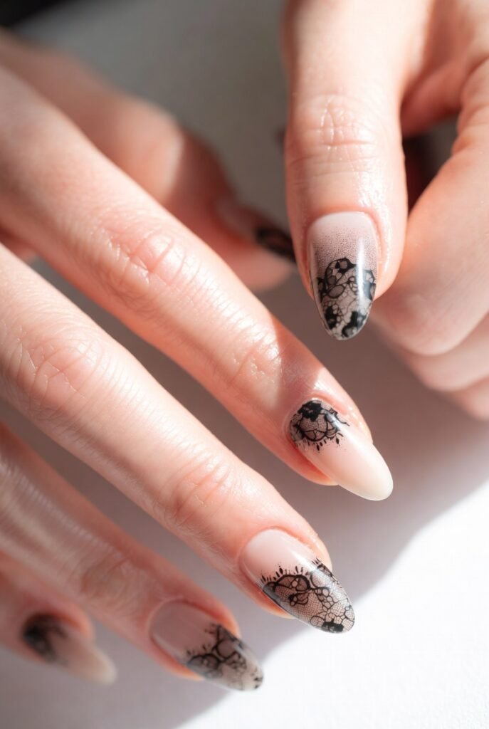 Black Lace Waterfall on Nude Ombré
