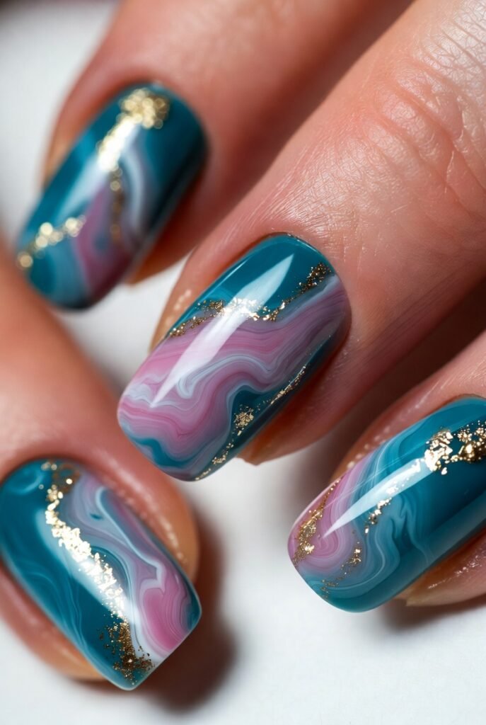 3. Pink Marble Swirls on Teal