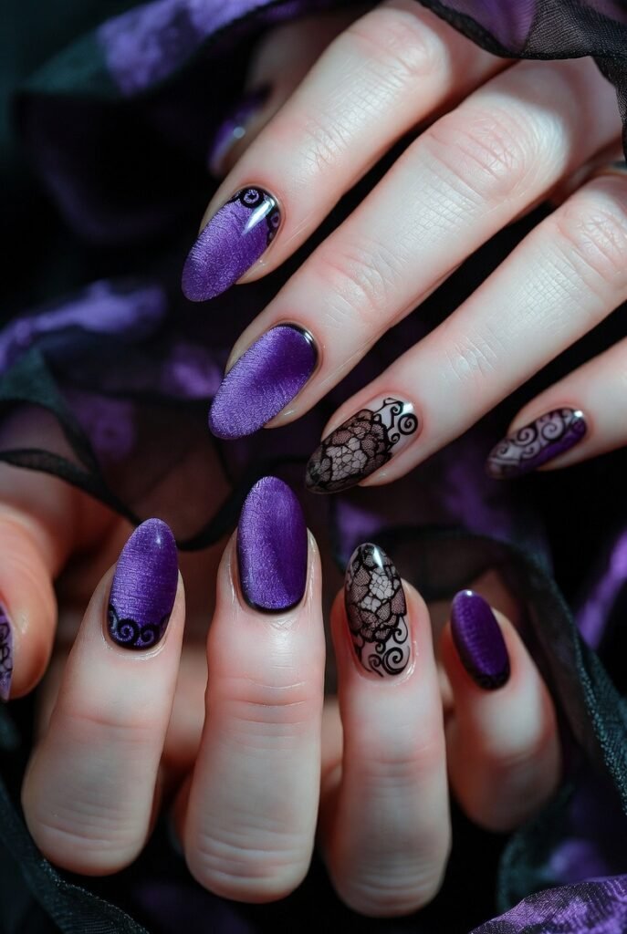 Violet Velvet Lace with Black Outline