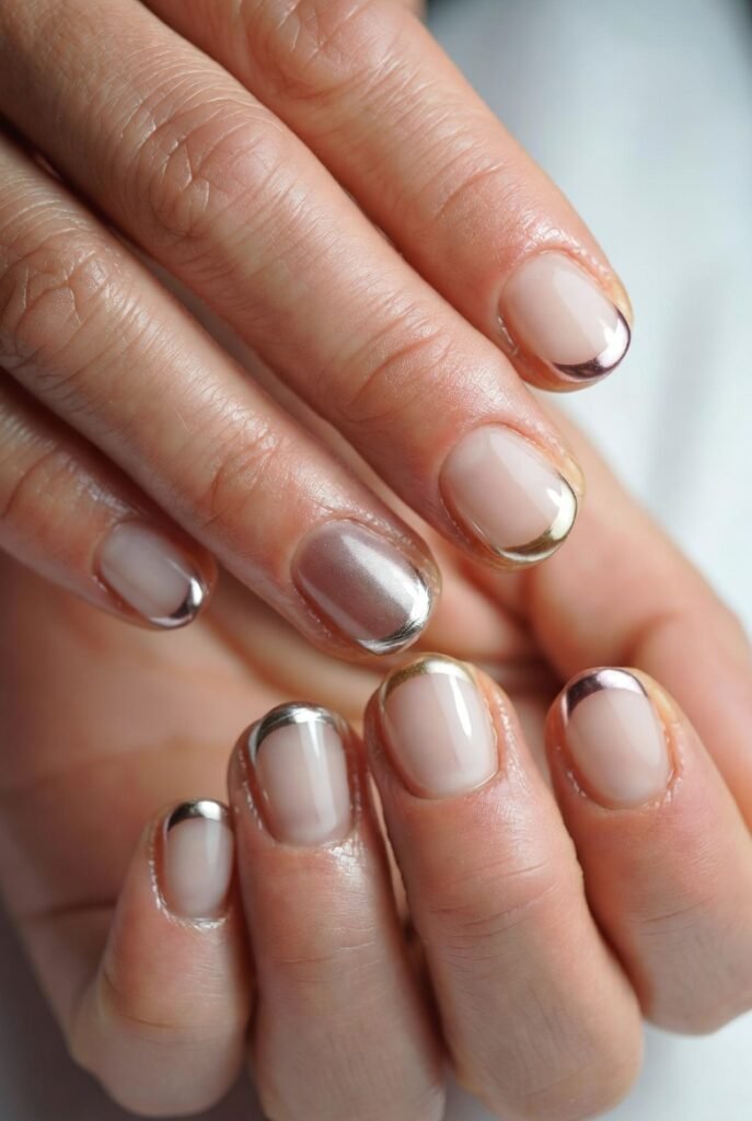 4. Add Metallic Tips for a Reverse French Manicure