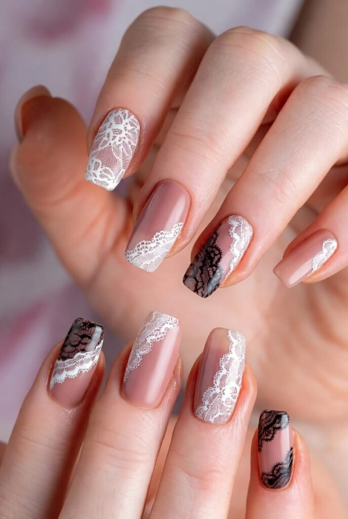Asymmetrical Lace on Mismatched Nude Tones