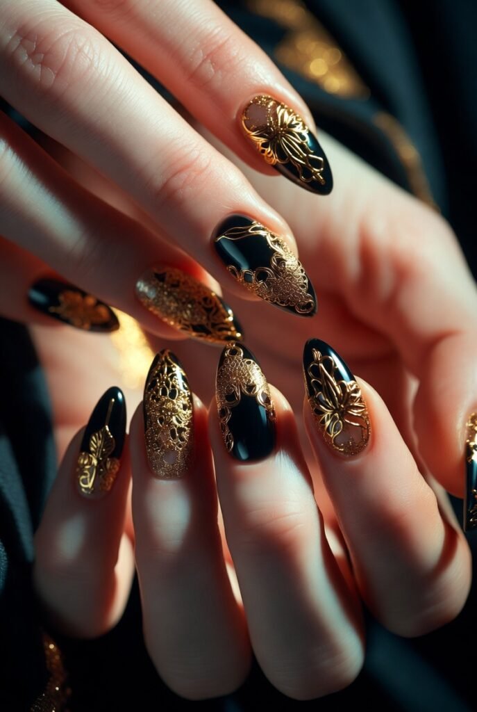 Gold Lace Filigree on Deep Black Base