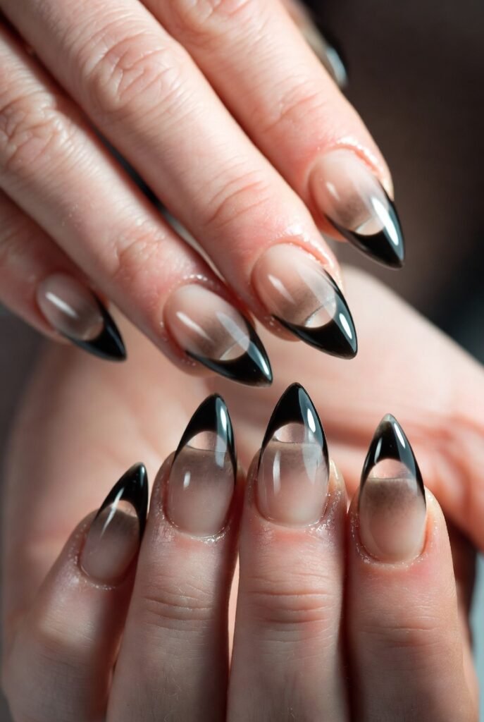 Ombré Black to Clear French Tips for a Gradient Illusion