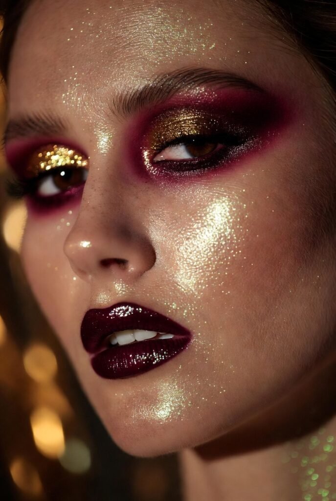 2. Burgundy and Gold Glitter Fusion