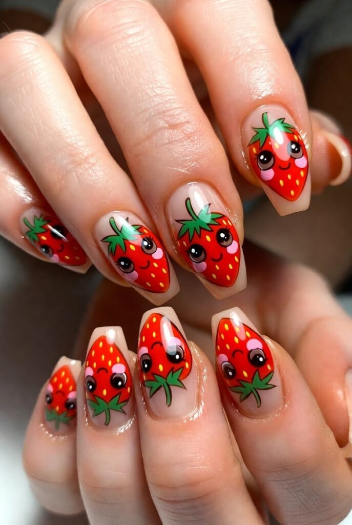 6. Cartoon Kawaii Strawberry Faces