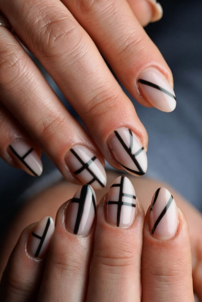 Smoky Grey Chrome Oval Nails