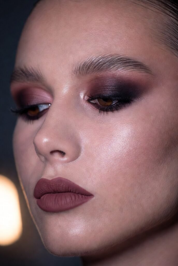 18. Burgundy and Soft Grey Smoky Eye
