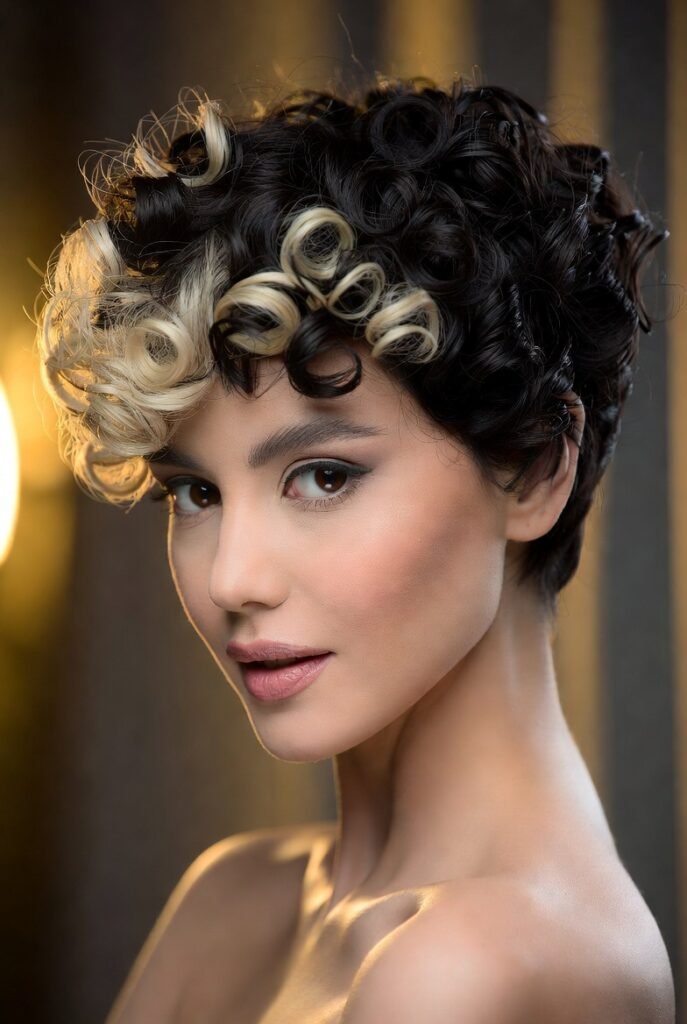 Curly Pixie with Bleached Tips: Sun-Kissed Without the Sun