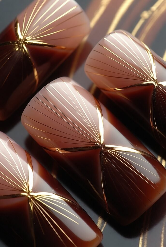 Chocolate Brown With Vertical Gold Fishbone Lines