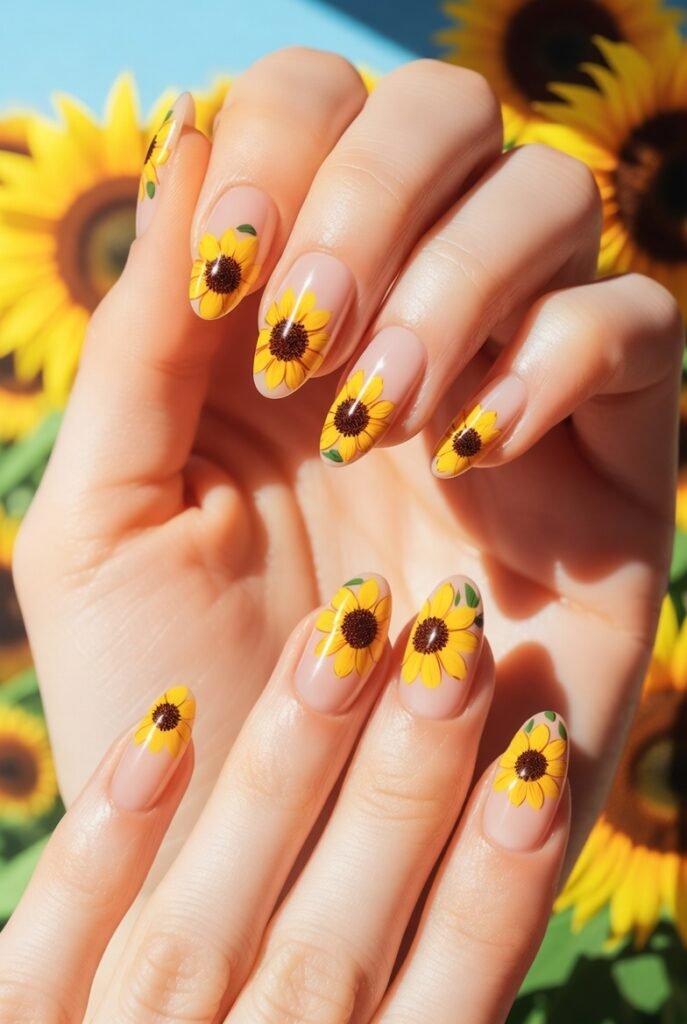 5. Sunflower Field Statement Nails