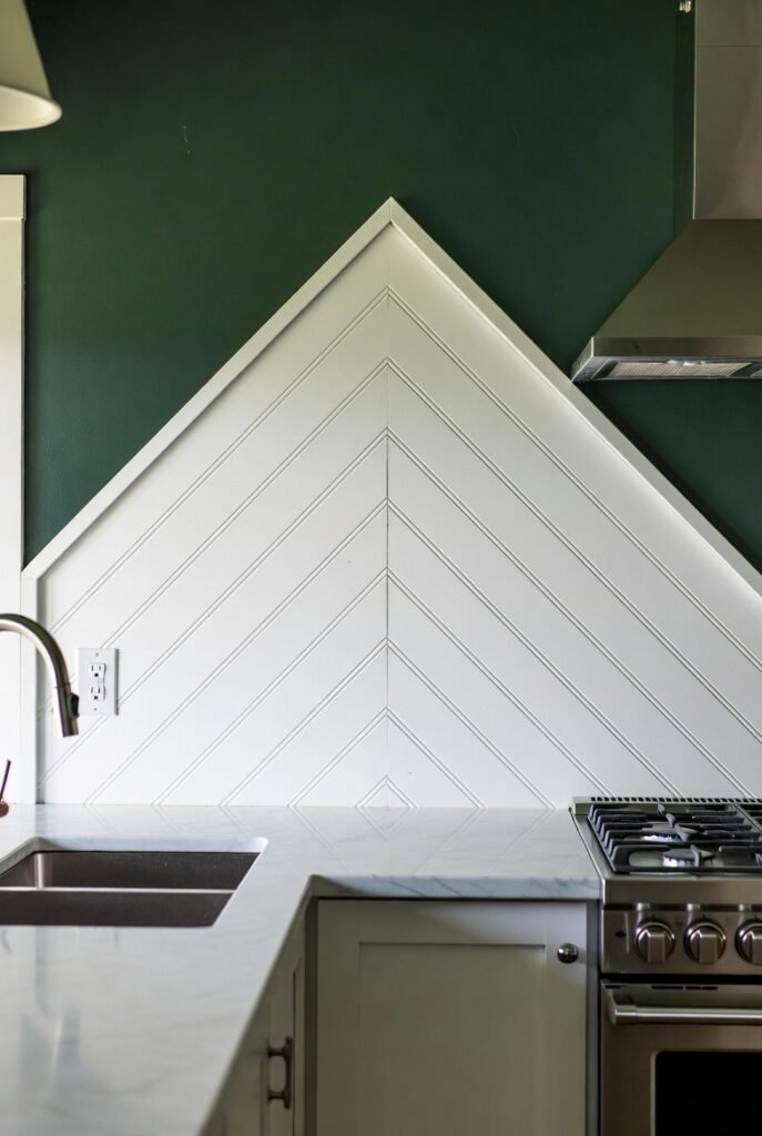 8. Bead Board Backsplash on a Diagonal (Herringbone Pattern)