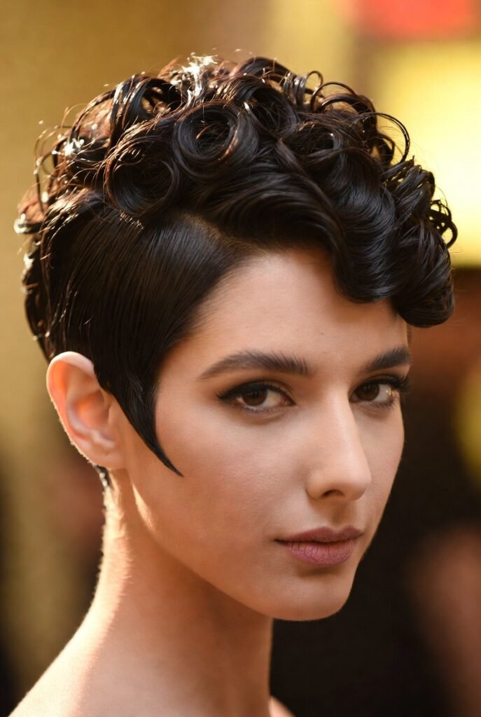 Curly Pixie with Color Blocking: Bold Hues Meet Short Texture
