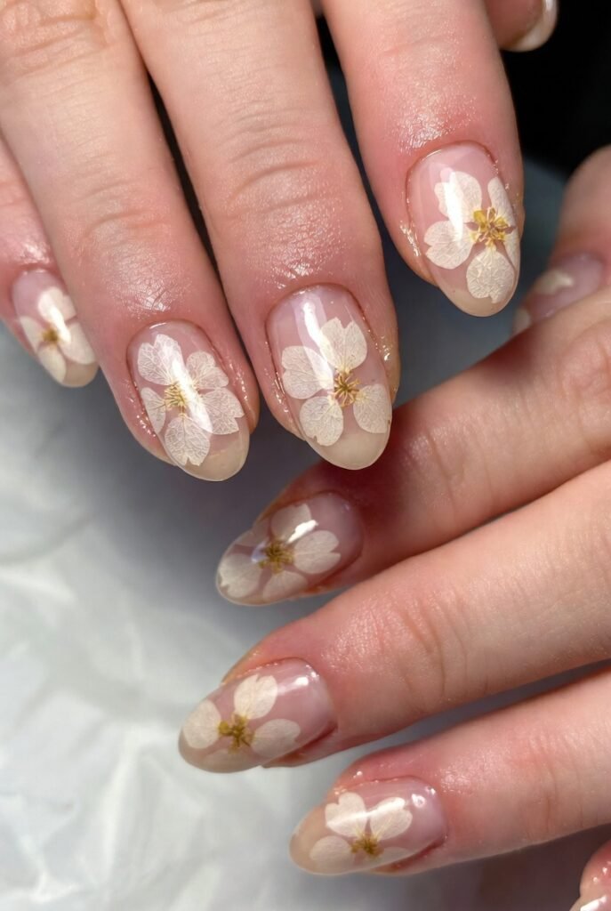 19. Pressed Dried Flower Sakura Nails