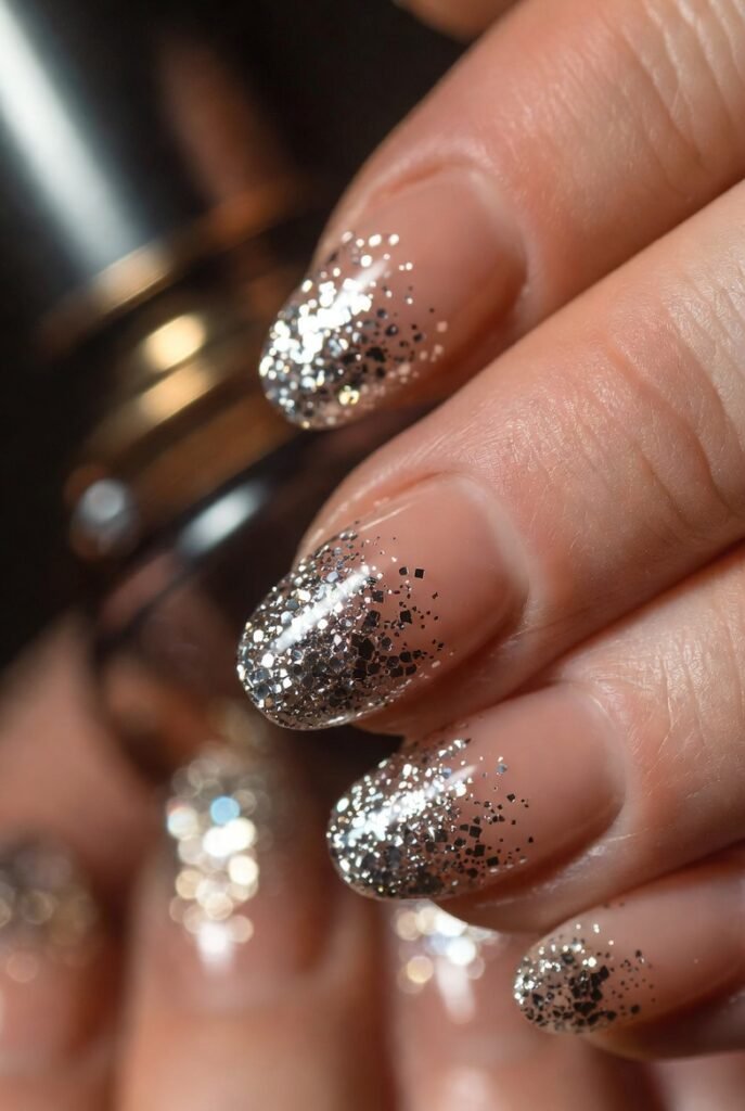 Reverse French With Glitter Roots
