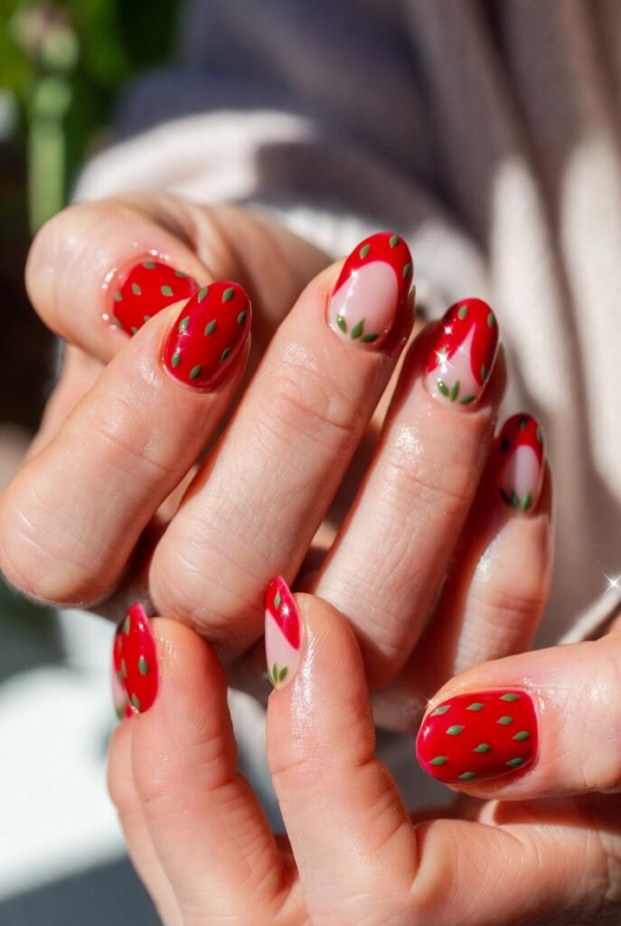 1. Classic Red Base with Green Seed Accents