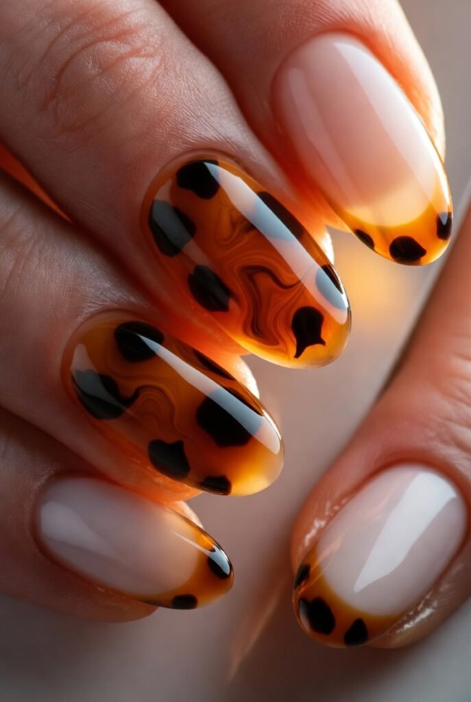 12. Tortoiseshell Accents Over Milky White: Amber Warmth Without Heaviness