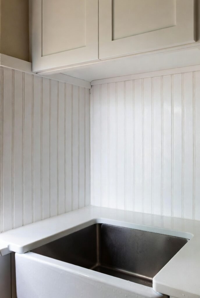 15. Bead Board Backsplash with LED Strip Lighting