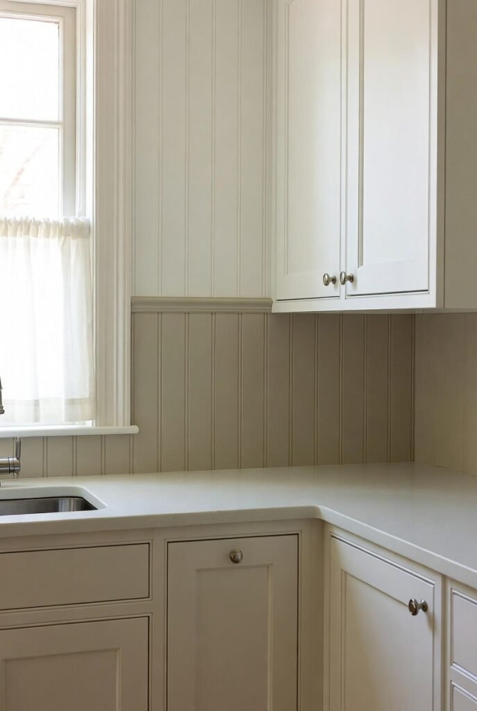 5. Two-Tone Bead Board Backsplash (Upper and Lower)
