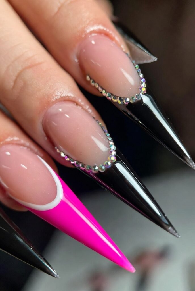 Reverse French With Rhinestones