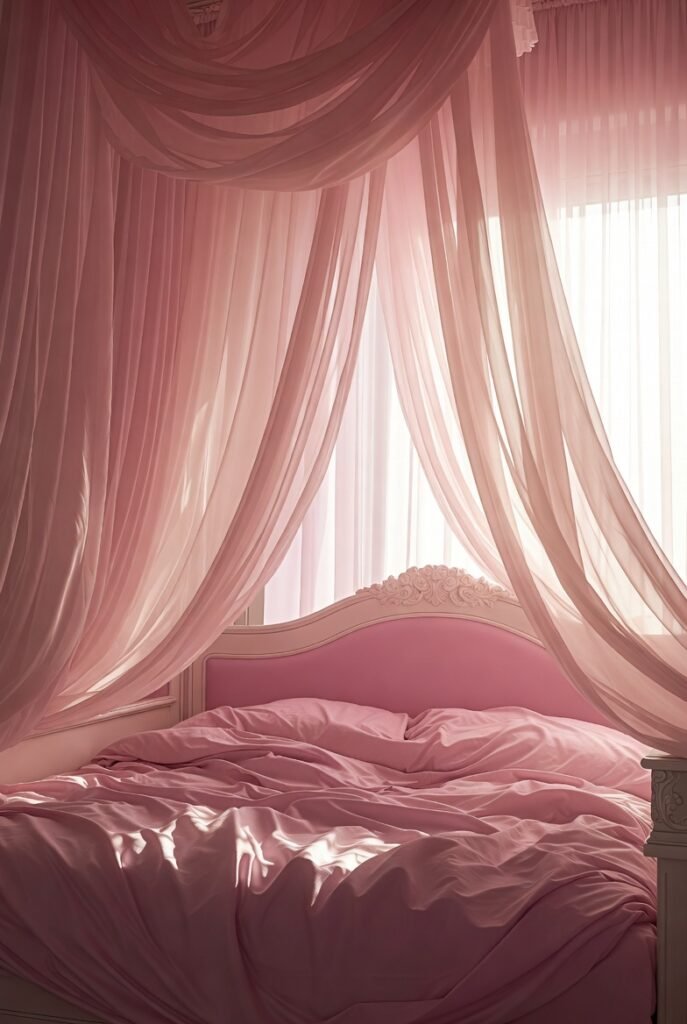 14. Sheer Pink Curtains Over White Blinds