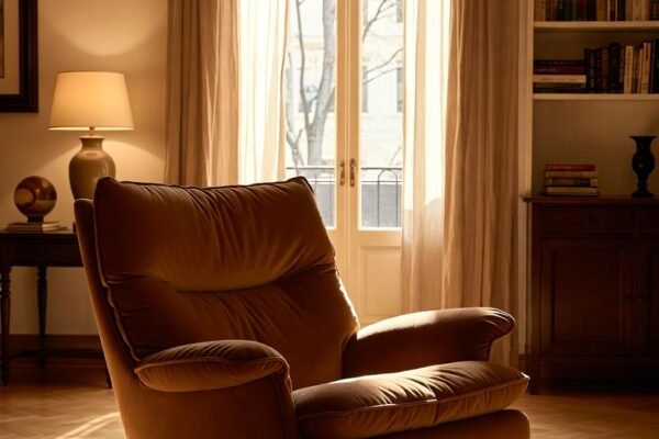 An elegant 29 Lounge Chair styled as the centerpiece of a beautifully designed living room with plush cushioning, perfect proportions, and warm golden natural light, showcasing the ultimate guide to rediscovering comfort with the perfect lounge chair.