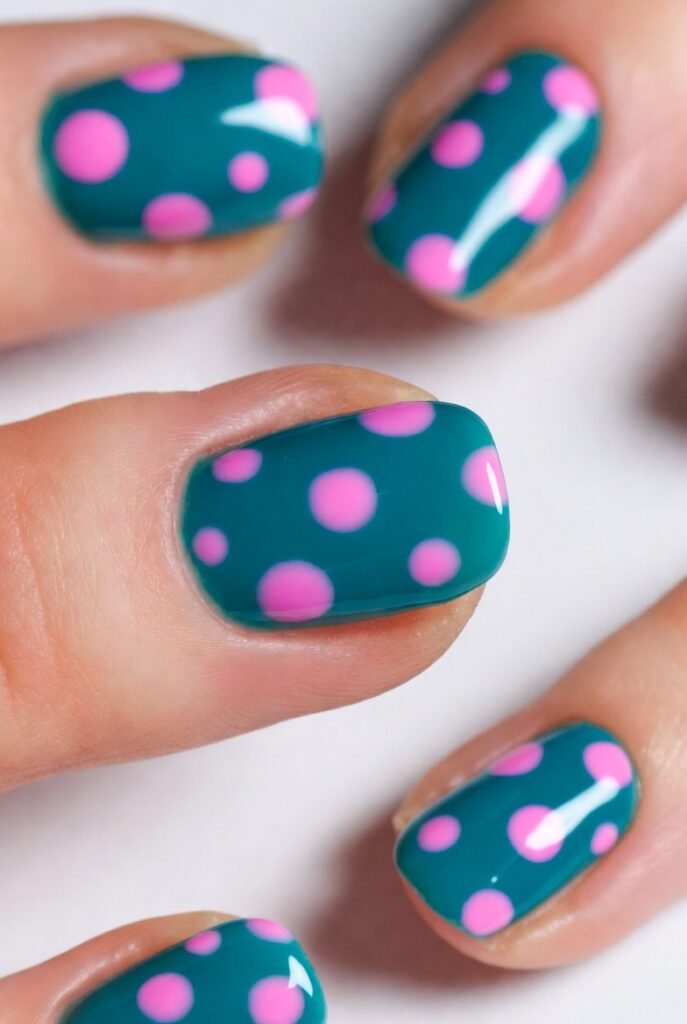 2. Teal Base with Pink Polka Dots