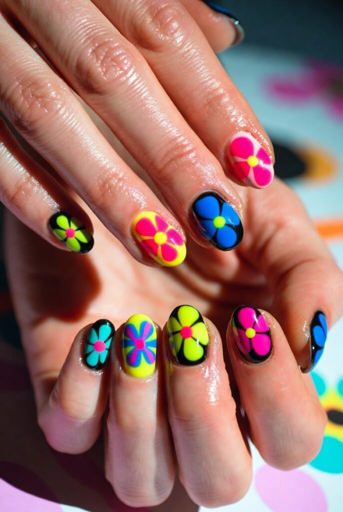 15. Neon Pop‑Art Flowers