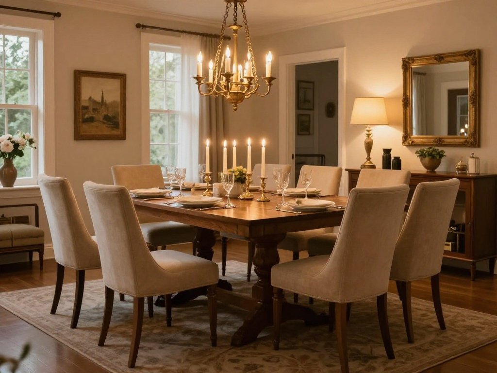A beautifully styled dining room featuring 25 elegant Dining Chairs around a warm wooden table with golden candlelight, showcasing the ultimate buyer's guide to dining chairs that will transform your home.
