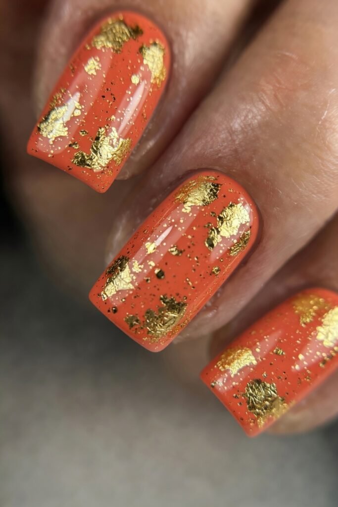 12. Coral Orange with Gold Leaf Specks