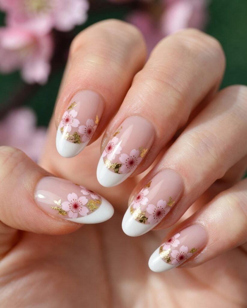 4. Reverse French with Sakura Petals