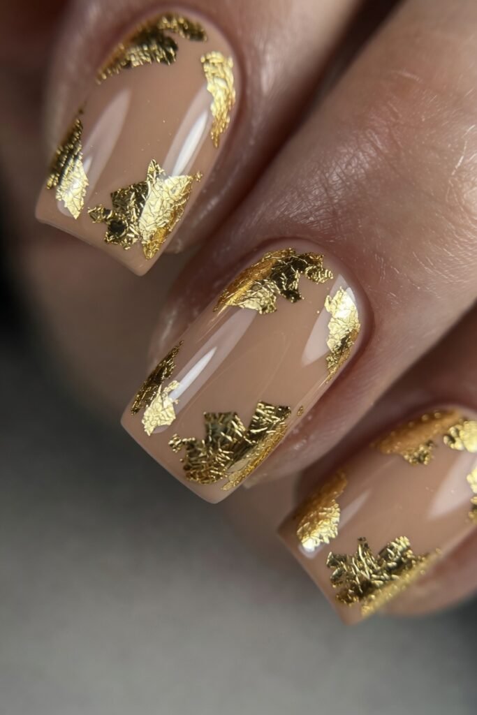 5. Golden Foil Accents on Nude Base